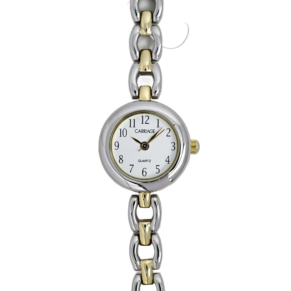 Carriage Ladies Vintage Two Tone White Dial Watch Bangle Bracelet
